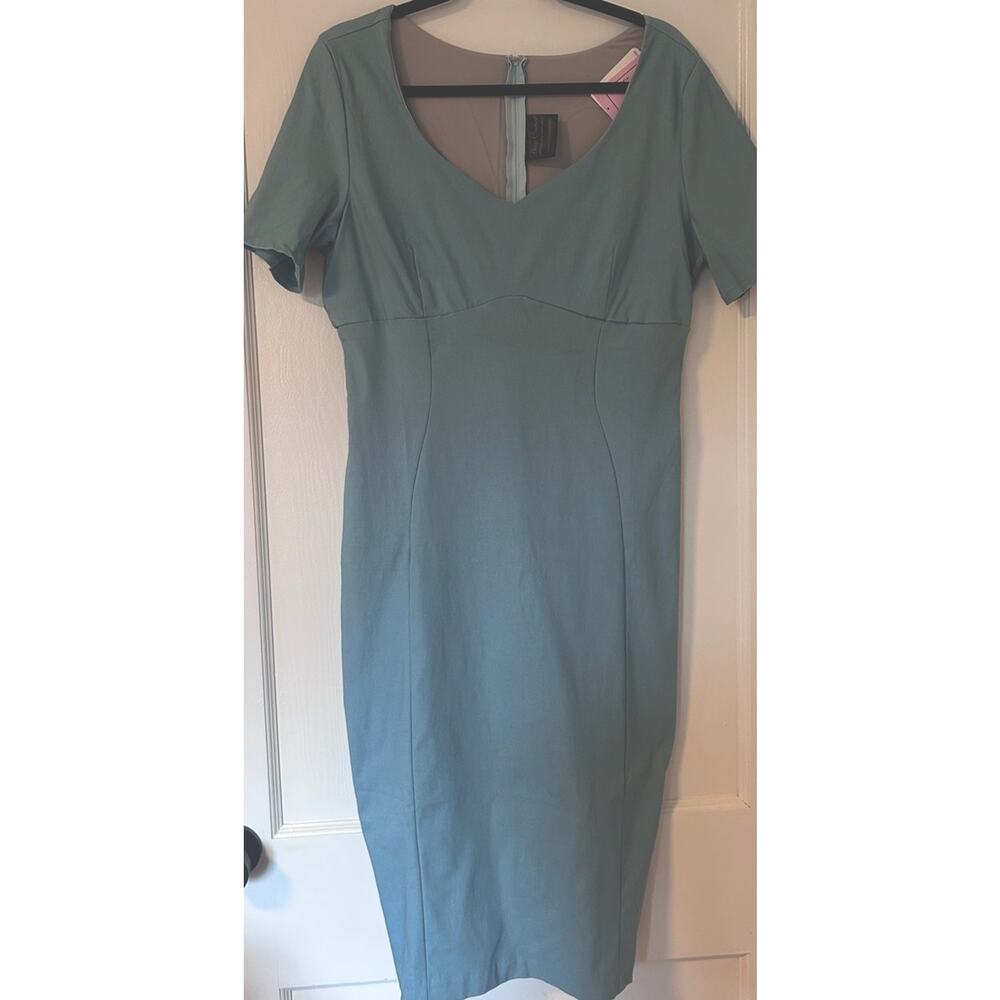 Pinup Couture Priscilla Wiggle Dress 2X NWT Rockabilly Light Blue Plus Size